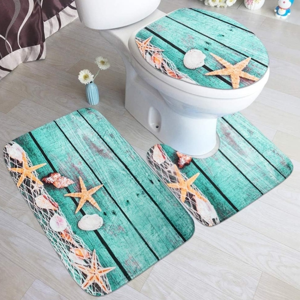 Seaside Turquoise Starfish 3-Piece Bath Mat Set
